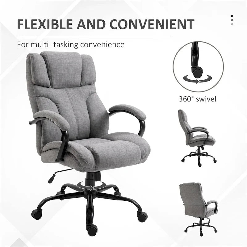 Fauteuil de bureau ergonomique grand et large en tissu effet lin gris avec siège large et fonction d'inclinaison – 1 personne