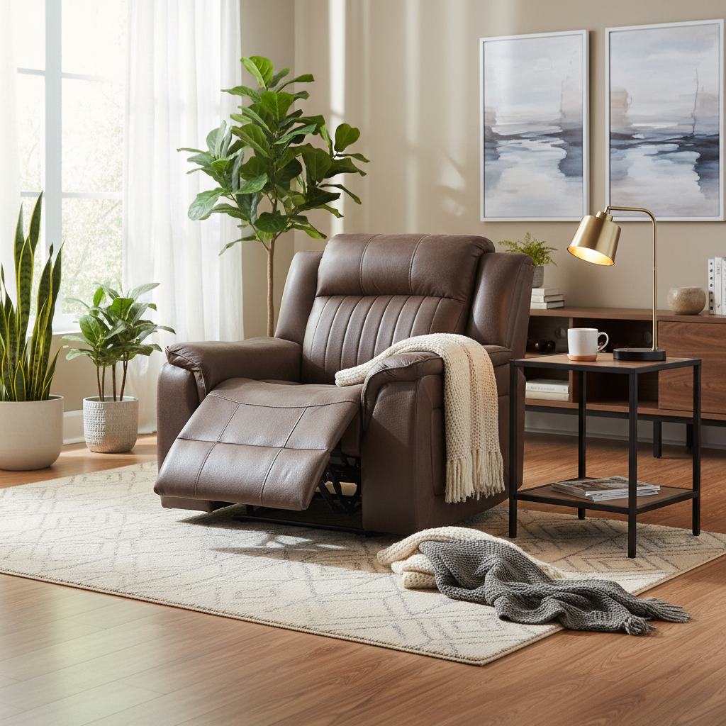 Fauteuil inclinable électrique en cuir brun avec languette – 1 place