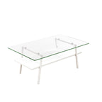 Table basse rectangulaire en verre trempé transparent avec pieds en métal blanc – Unique