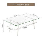 Table basse rectangulaire en verre trempé transparent avec pieds en métal blanc – Unique