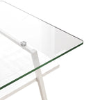 Table basse rectangulaire en verre trempé transparent avec pieds en métal blanc – Unique