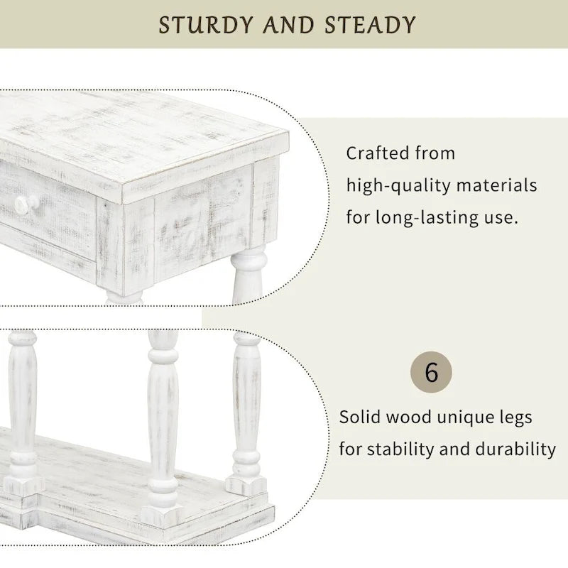 Console en noir antique/bleu marine/blanc antique avec 4 tiroirs et étagère inférieure – Unité simple