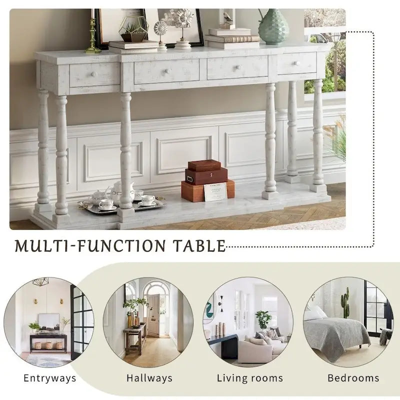 Console en noir antique/bleu marine/blanc antique avec 4 tiroirs et étagère inférieure – Unité simple