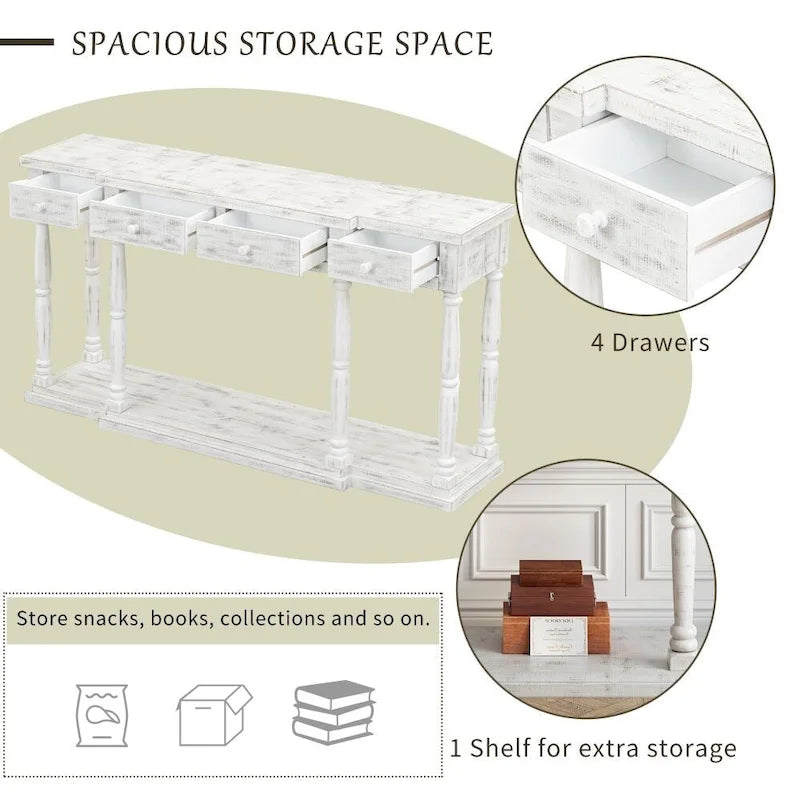 Console en noir antique/bleu marine/blanc antique avec 4 tiroirs et étagère inférieure – Unité simple