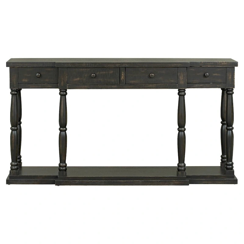 Console en noir antique/bleu marine/blanc antique avec 4 tiroirs et étagère inférieure – Unité simple