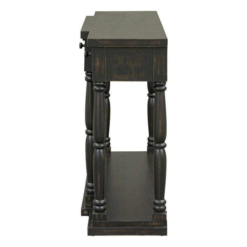 Console en noir antique/bleu marine/blanc antique avec 4 tiroirs et étagère inférieure – Unité simple