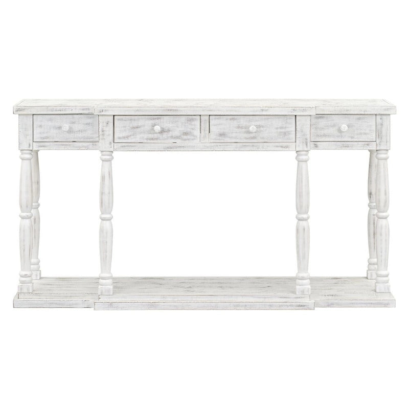 Console en noir antique/bleu marine/blanc antique avec 4 tiroirs et étagère inférieure – Unité simple