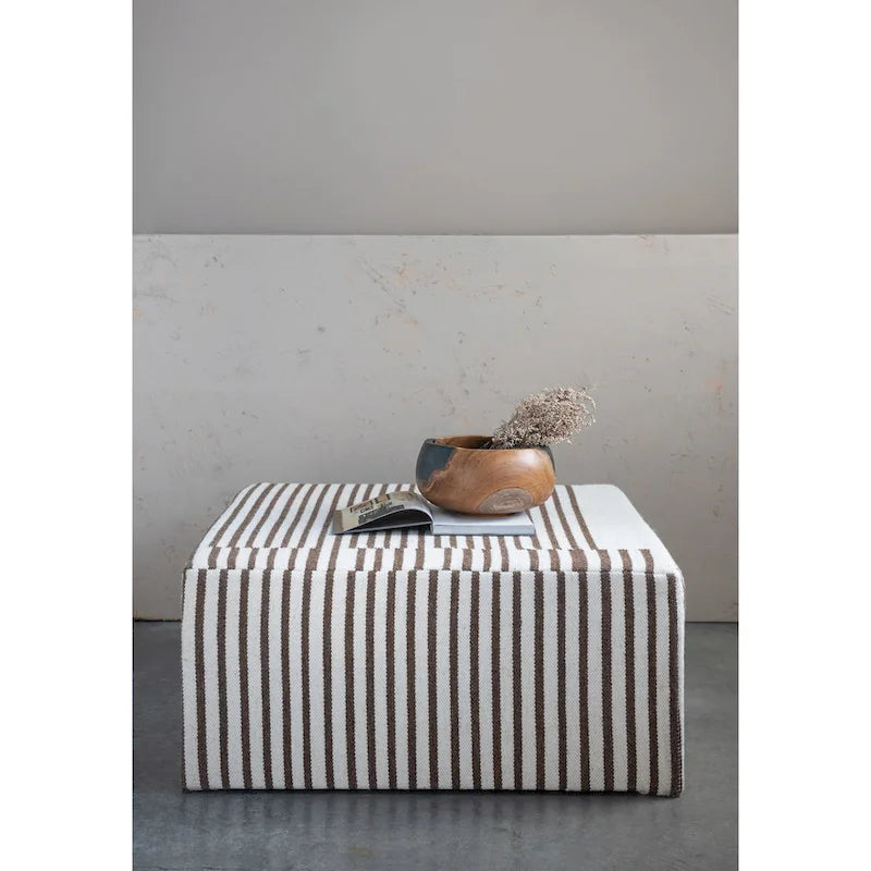 Table basse pouf capitonnée en laine kilim marron et crème – Multi-usage