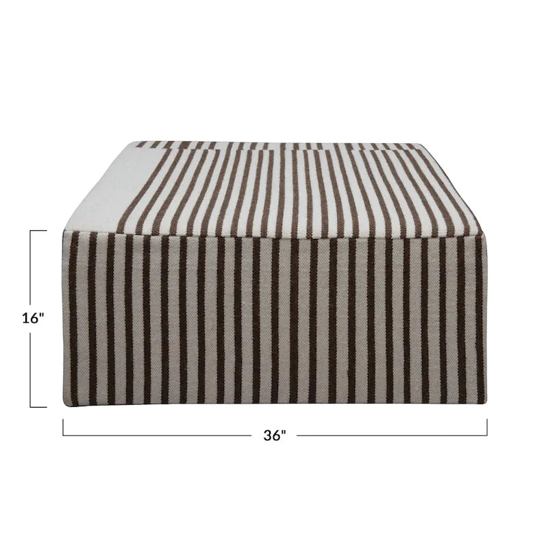 Table basse pouf capitonnée en laine kilim marron et crème – Multi-usage