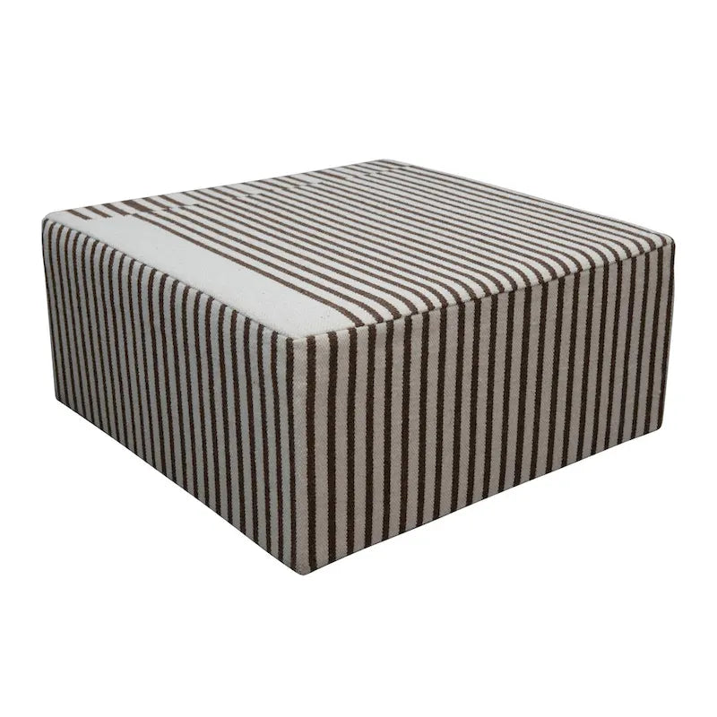 Table basse pouf capitonnée en laine kilim marron et crème – Multi-usage
