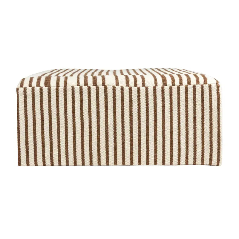 Table basse pouf capitonnée en laine kilim marron et crème – Multi-usage