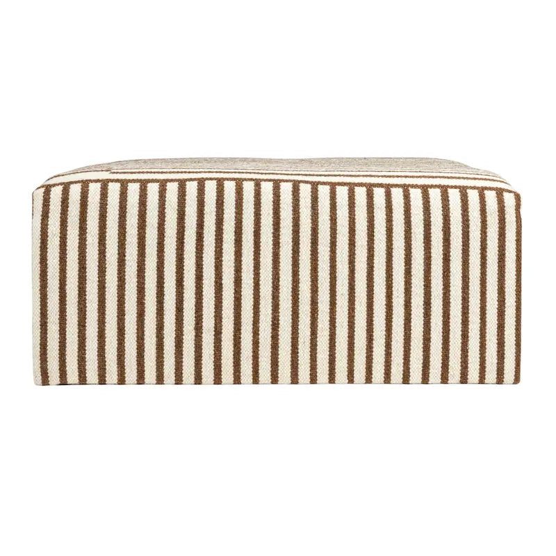 Table basse pouf capitonnée en laine kilim marron et crème – Multi-usage