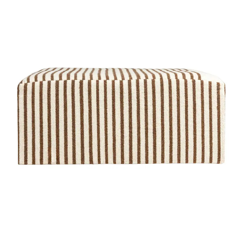 Table basse pouf capitonnée en laine kilim marron et crème – Multi-usage