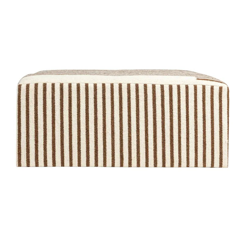 Table basse pouf capitonnée en laine kilim marron et crème – Multi-usage