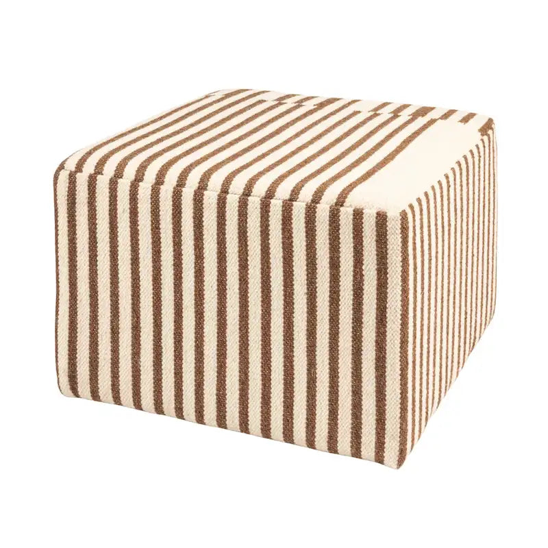 Table basse pouf capitonnée en laine kilim marron et crème – Multi-usage
