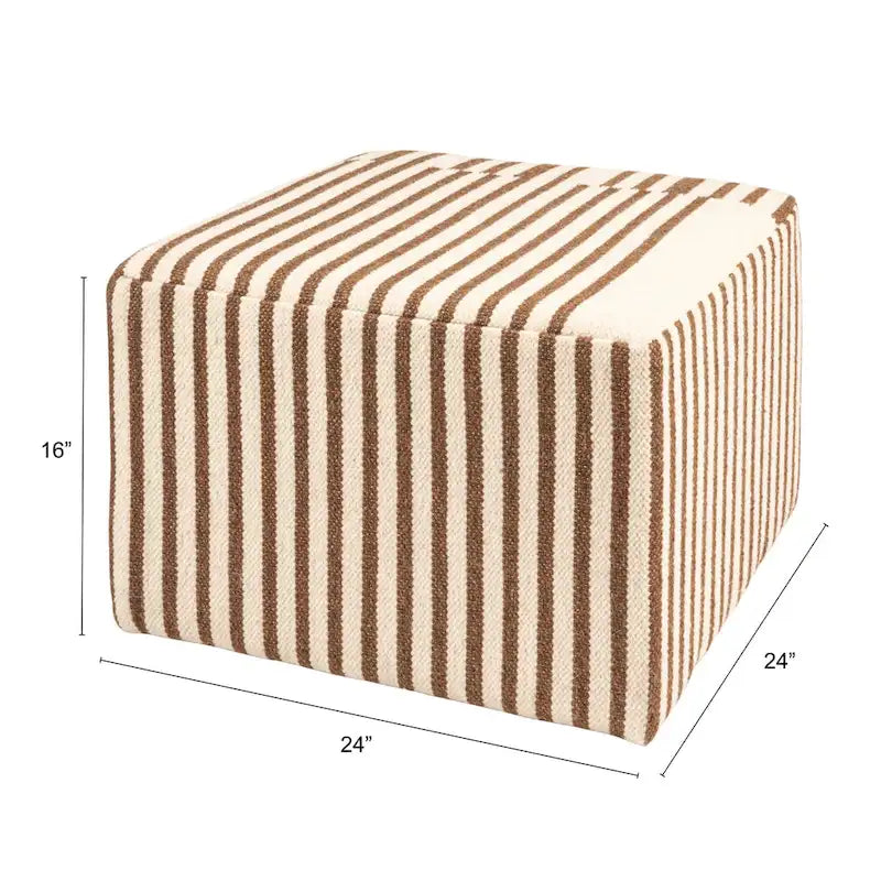 Table basse pouf capitonnée en laine kilim marron et crème – Multi-usage