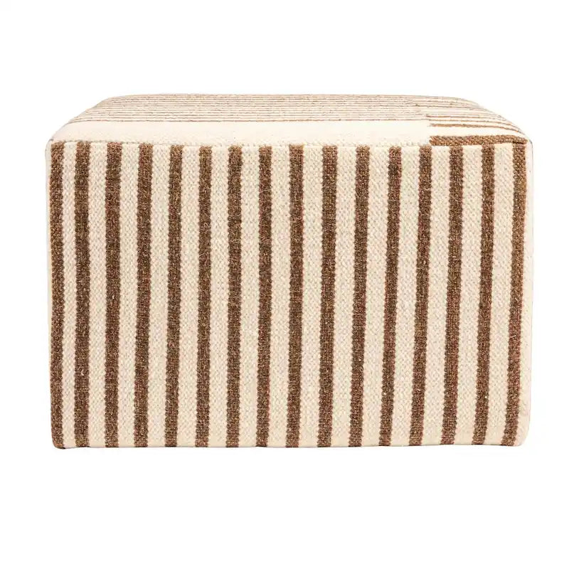 Table basse pouf capitonnée en laine kilim marron et crème – Multi-usage