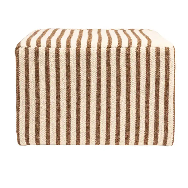 Table basse pouf capitonnée en laine kilim marron et crème – Multi-usage