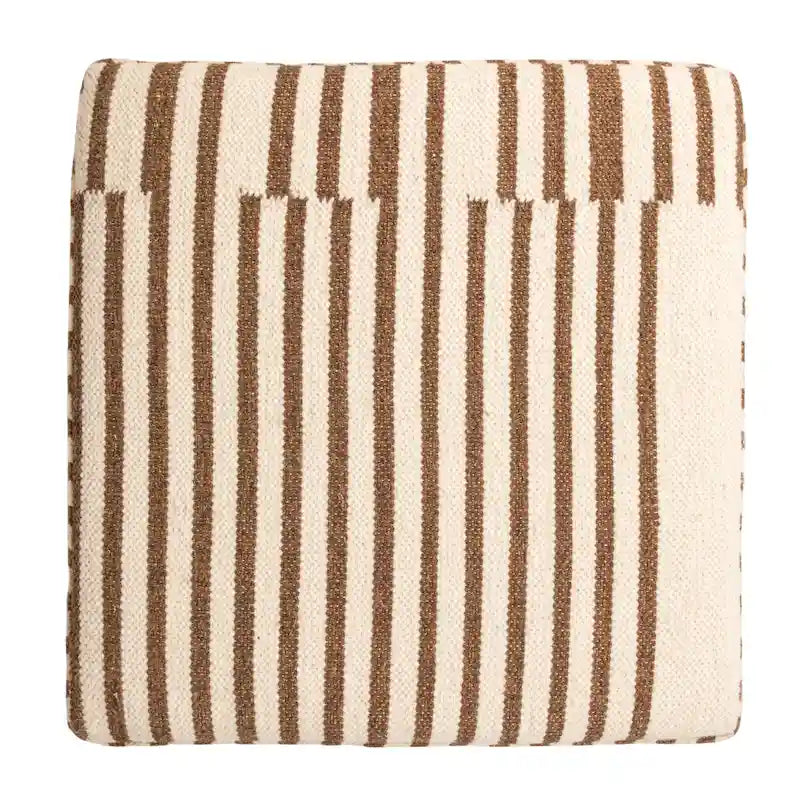 Table basse pouf capitonnée en laine kilim marron et crème – Multi-usage