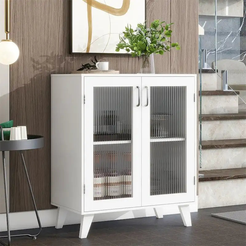 Meuble de Rangement avec 2 Portes Vitrées et Étagère Réglable – Blanc, Unitaire