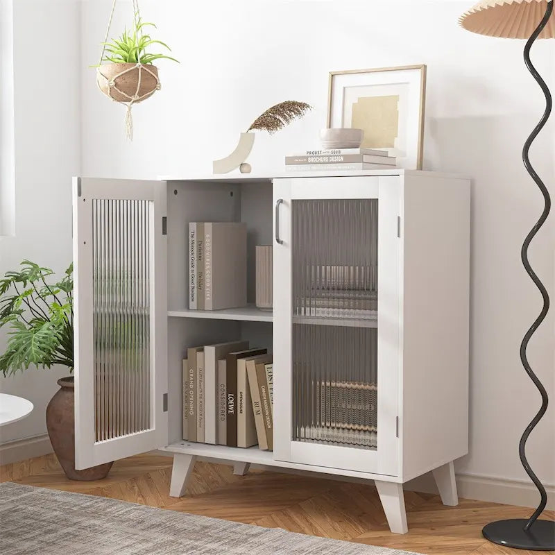 Meuble de Rangement avec 2 Portes Vitrées et Étagère Réglable – Blanc, Unitaire