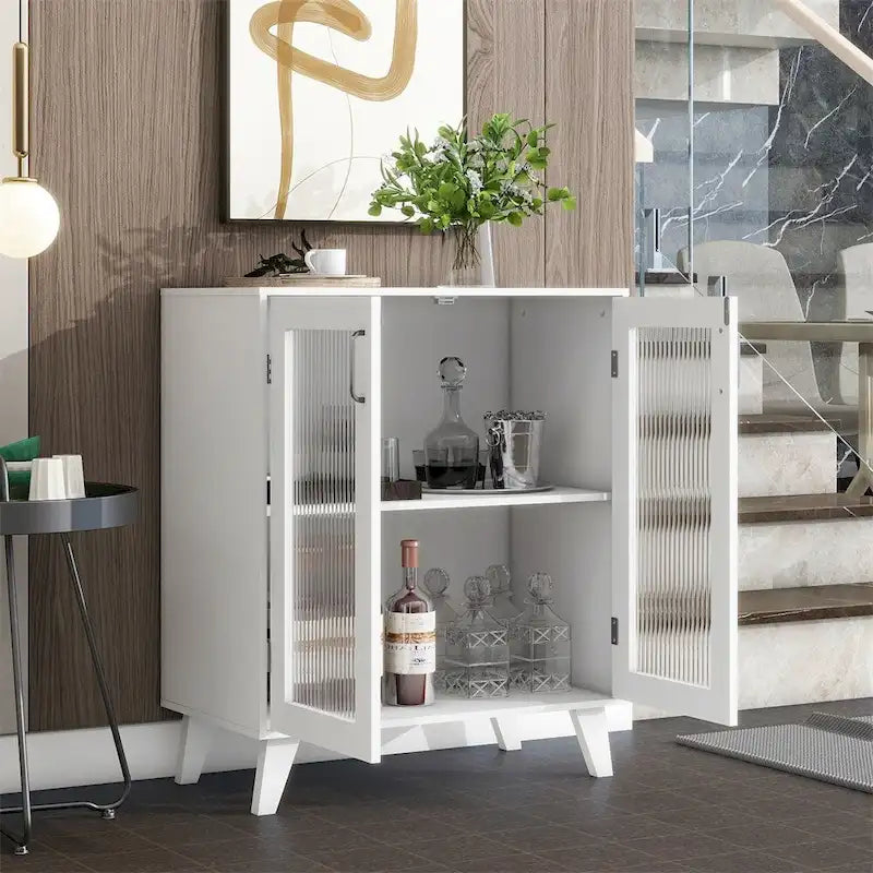 Meuble de Rangement avec 2 Portes Vitrées et Étagère Réglable – Blanc, Unitaire