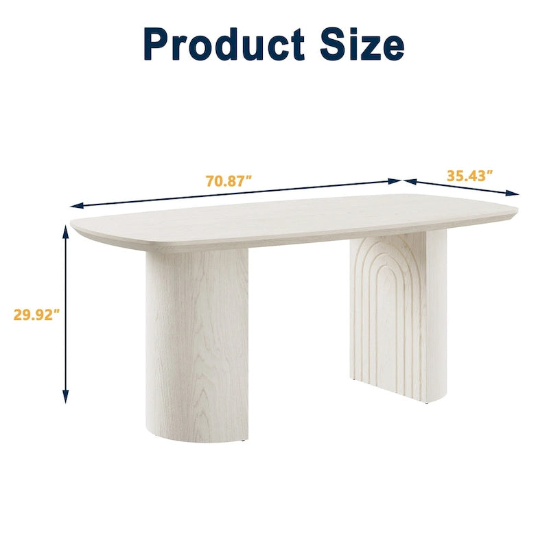 Table à manger rectangulaire en bois composite beige à pieds incurvés – 6 personnes