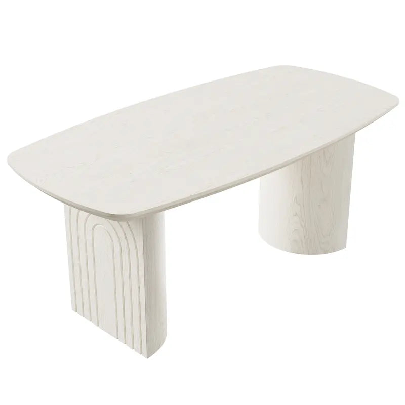 Table à manger rectangulaire en bois composite beige à pieds incurvés – 6 personnes