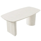 Table à manger rectangulaire en bois composite beige à pieds incurvés – 6 personnes