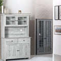 Bahut de cuisine avec surmeuble et portes vitrées – Gris, simple