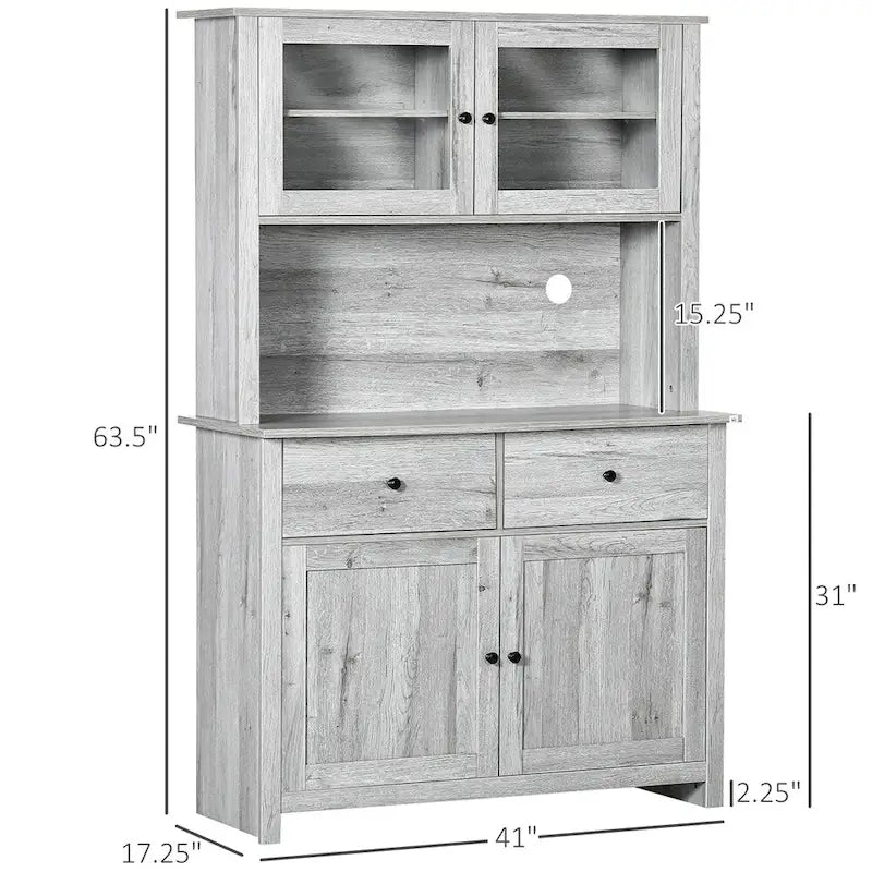 Bahut de cuisine avec surmeuble et portes vitrées – Gris, simple
