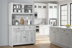 Bahut de cuisine avec surmeuble et portes vitrées – Gris, simple