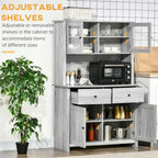 Bahut de cuisine avec surmeuble et portes vitrées – Gris, simple