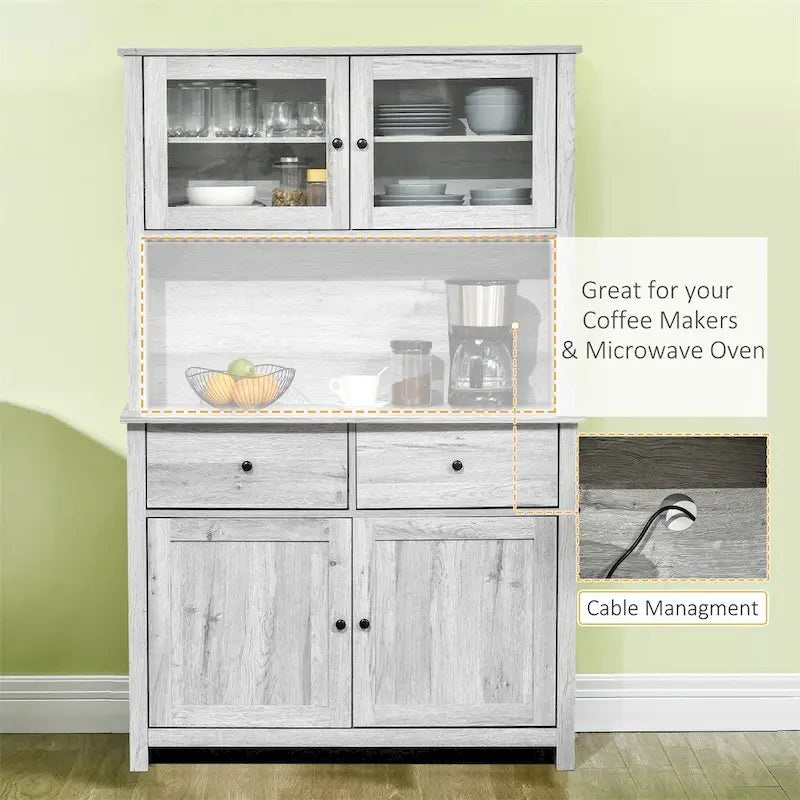 Bahut de cuisine avec surmeuble et portes vitrées – Gris, simple