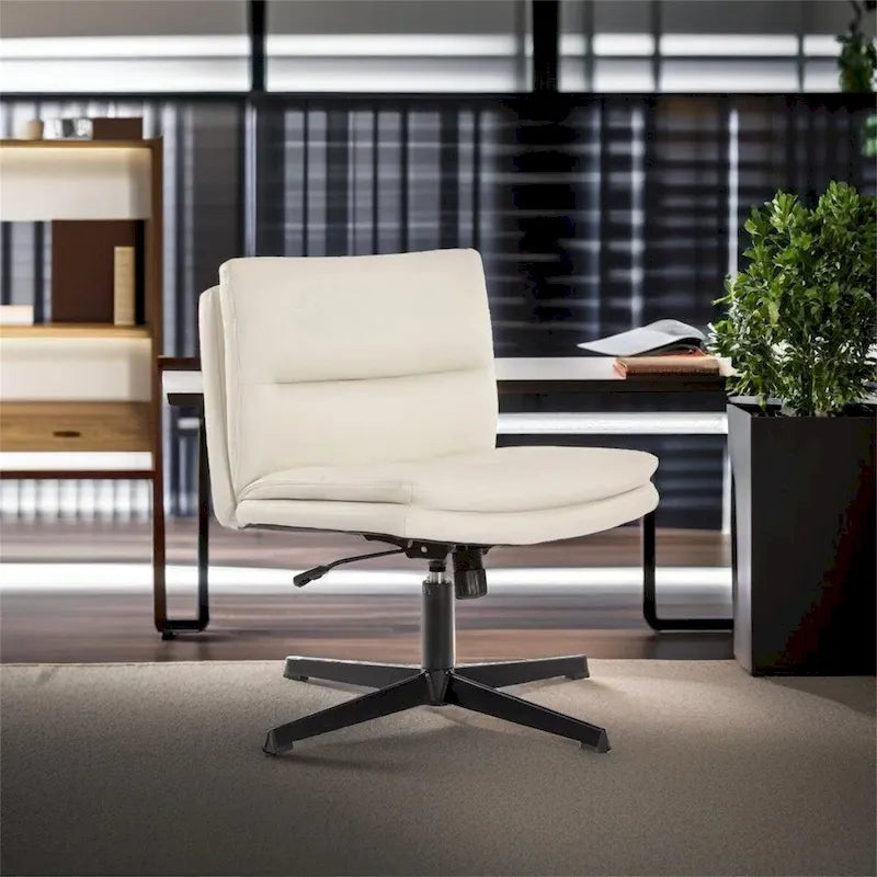 Chaise de bureau sans accoudoirs en similicuir blanc avec fonction bascule et base en métal – 1 personne