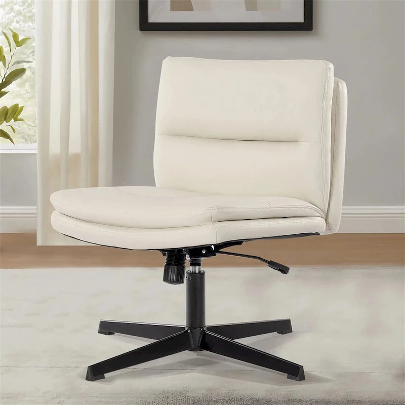 Chaise de bureau sans accoudoirs en similicuir blanc avec fonction bascule et base en métal – 1 personne