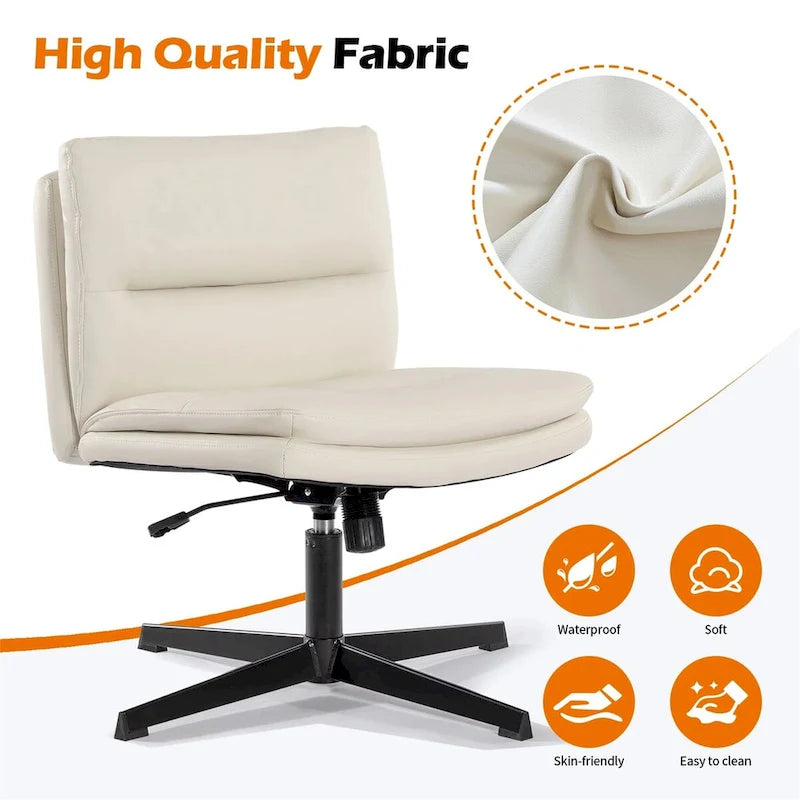Chaise de bureau sans accoudoirs en similicuir blanc avec fonction bascule et base en métal – 1 personne