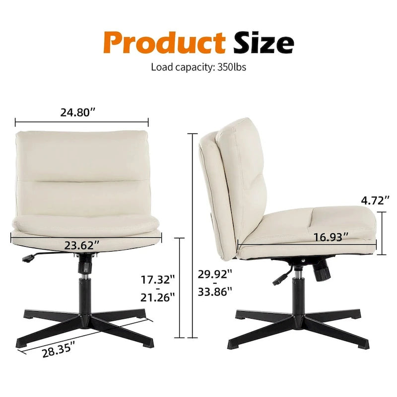 Chaise de bureau sans accoudoirs en similicuir blanc avec fonction bascule et base en métal – 1 personne
