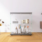 Vitrine à 2 portes en verre trempé, blanc/noir, avec 2 étagères réglables – Simple