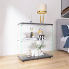 Vitrine à 2 portes en verre trempé, blanc/noir, avec 2 étagères réglables – Simple