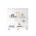 Vitrine à 2 portes en verre trempé, blanc/noir, avec 2 étagères réglables – Simple
