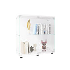 Vitrine à 2 portes en verre trempé, blanc/noir, avec 2 étagères réglables – Simple