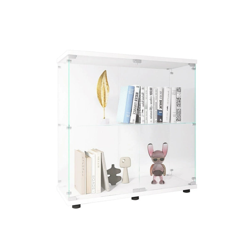 Vitrine à 2 portes en verre trempé, blanc/noir, avec 2 étagères réglables – Simple