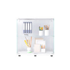 Vitrine à 2 portes en verre trempé, blanc/noir, avec 2 étagères réglables – Simple