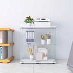 Vitrine à 2 portes en verre trempé, blanc/noir, avec 2 étagères réglables – Simple