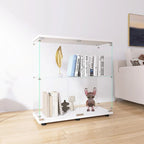 Vitrine à 2 portes en verre trempé, blanc/noir, avec 2 étagères réglables – Simple