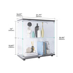 Vitrine à 2 portes en verre trempé, blanc/noir, avec 2 étagères réglables – Simple