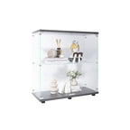 Vitrine à 2 portes en verre trempé, blanc/noir, avec 2 étagères réglables – Simple