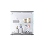 Vitrine à 2 portes en verre trempé, blanc/noir, avec 2 étagères réglables – Simple