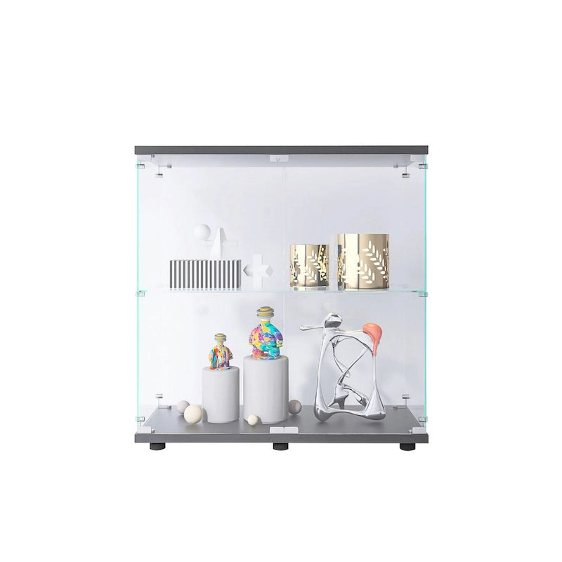 Vitrine à 2 portes en verre trempé, blanc/noir, avec 2 étagères réglables – Simple